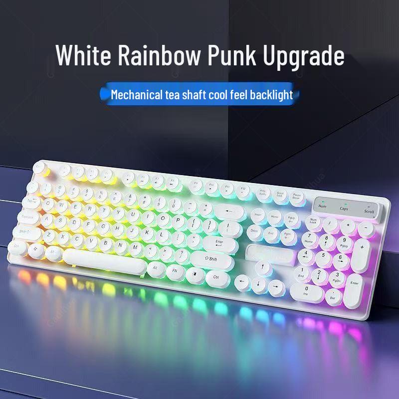 Punk Wired Mechanical Keyboard & Mouse Set with Color-Block Design, Backlit Keys, High Aesthetic, and Enhanced Tactile Feel for Office and Gaming Use