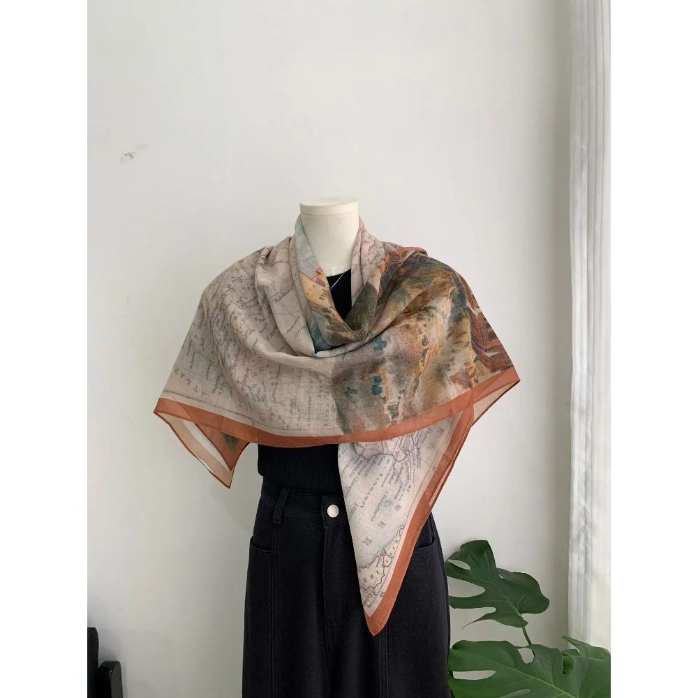 Head Scarf Women Square Scarf Thin Silk Like French Vintage Shawl Exclusive Design Spring Summer Autumn Lightweight Multipurpose