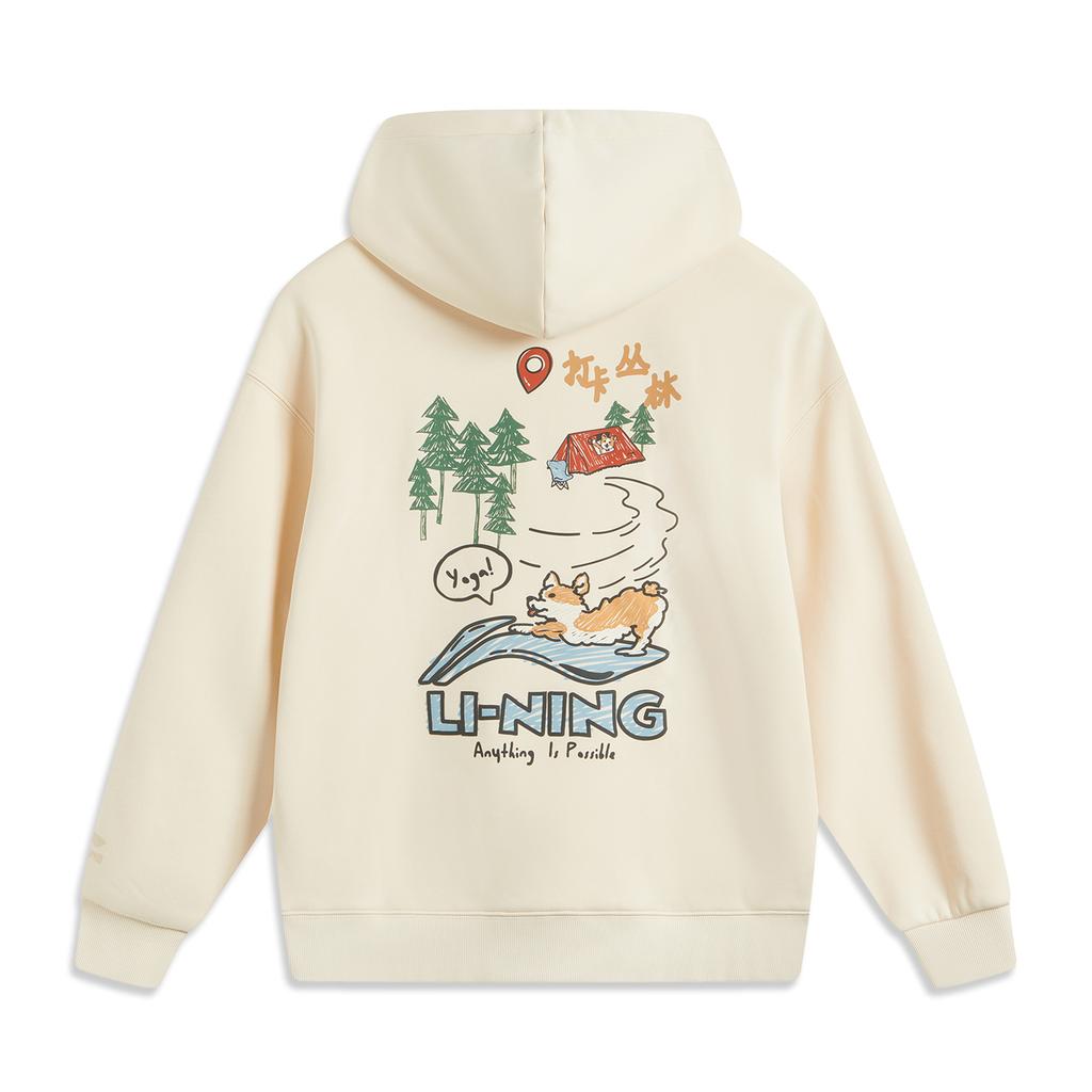 Li Ning Sports Fashion Series Far Infrared Warmth Anti-Static Anti-Bacterial Hooded Pullover Fleece Sweatshirt Women Sweatshirt Swan-White AWDUF88-1