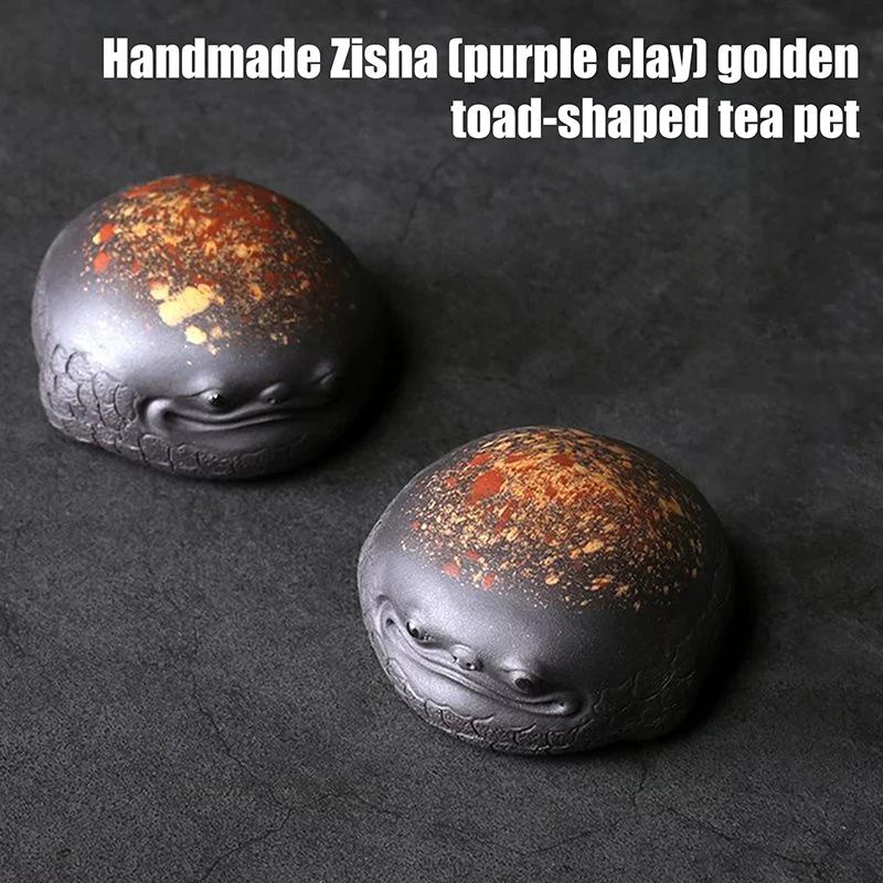 Handmade Animal Statue Tea Figurine Crafts Sculpture Tea Set Decoration Gifts Three-legged Toad Purple Clay Tea Pet Ornaments