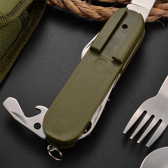 1 Set Folding Cutlery Reusable Easy To Carry Stainless Steel Outdoor Picnic Portable Spork Spoon Knife with Bag Tent Equipment