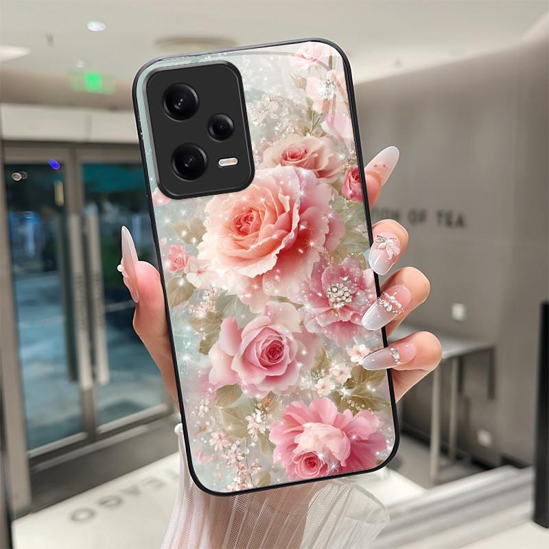 

Beautiful Flower Cute Cartoon Cats Case For Redmi Note 12 Pro Plus 5G Tempered Glass Phone Case Protective Back Cover Hard Shell Note 12 Pro (5G)
