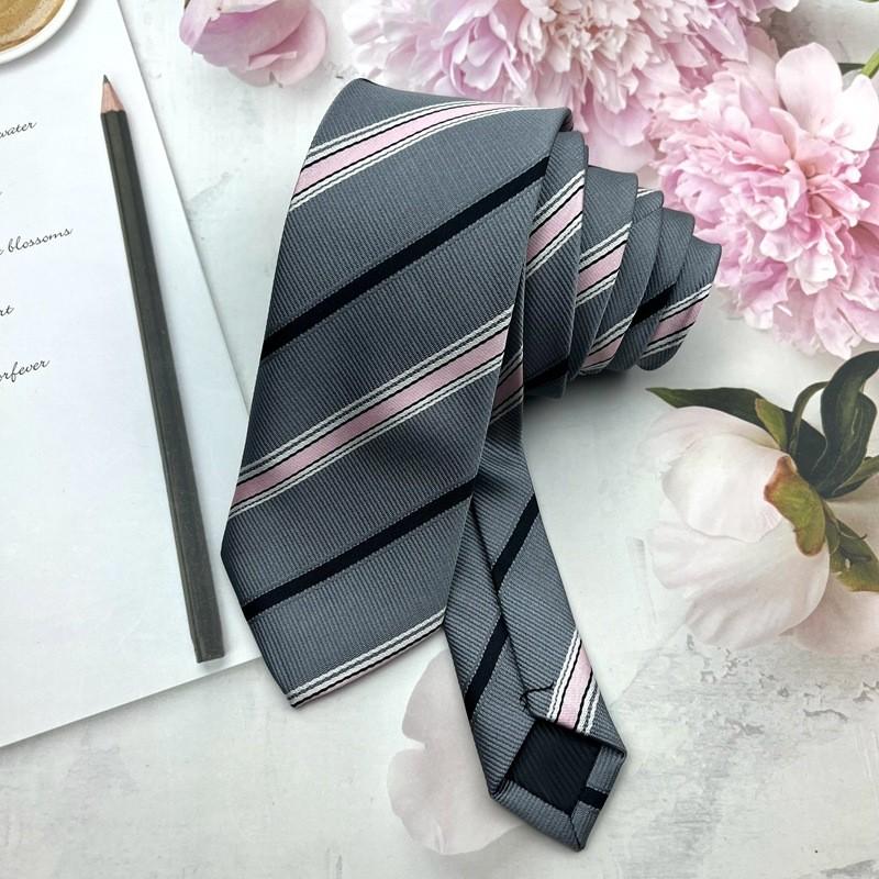 Stripe Gray Horizontal Tie Neck Flower Adults School Casual Decoration Attire