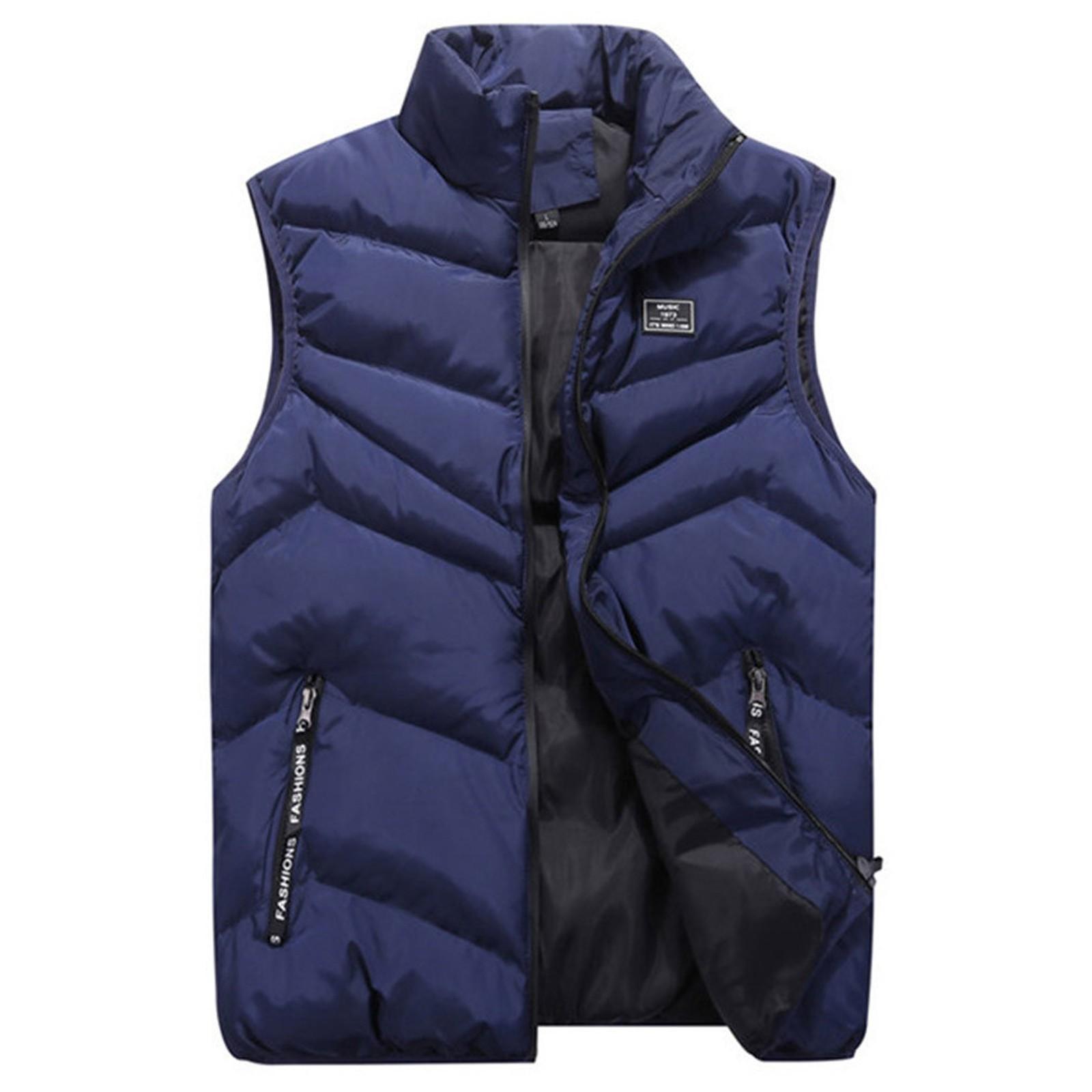 

Men Winter Fashion Stand Collar Color Waistcoat Vest Jacket Top Coat L синій