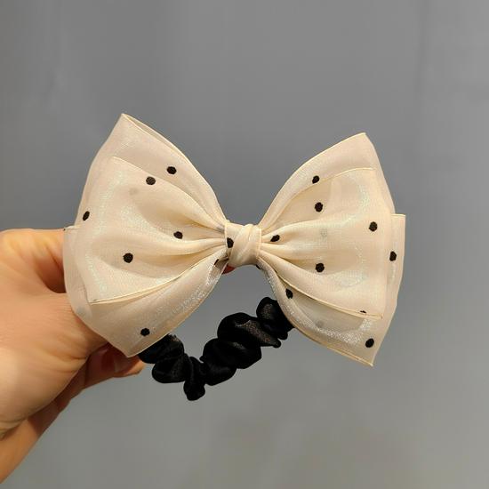 Red & Gray Autumn/Winter Large Bow Hair Tie for Women
