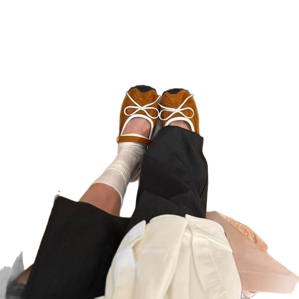 Miyou women's shoes "roaming in midsummer" Mary Jane small single shoes 4cm contrasting color bow mium series niche trendy shoes