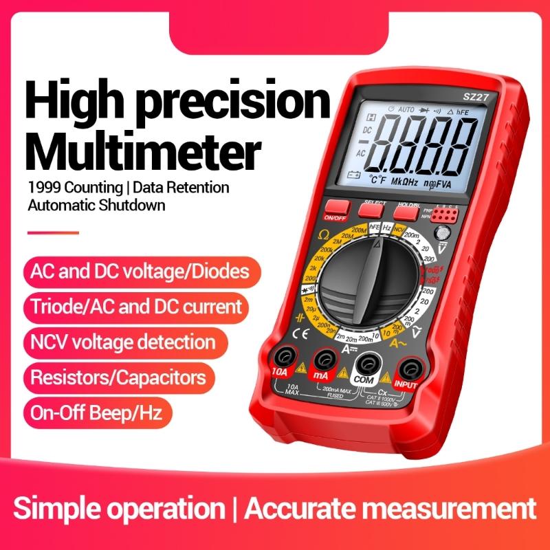 SZ27 Multitester 1999 Counts Multimeter Voltage Current Tester Ohm Diode Triode NCV Resistance Capacitance Tester