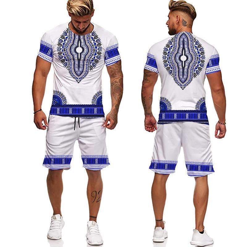

Summer African Ethnic Style Print Men s T Shirt+Shorts 2PCS Outfits Casual Shorts Sets 3D 6XL