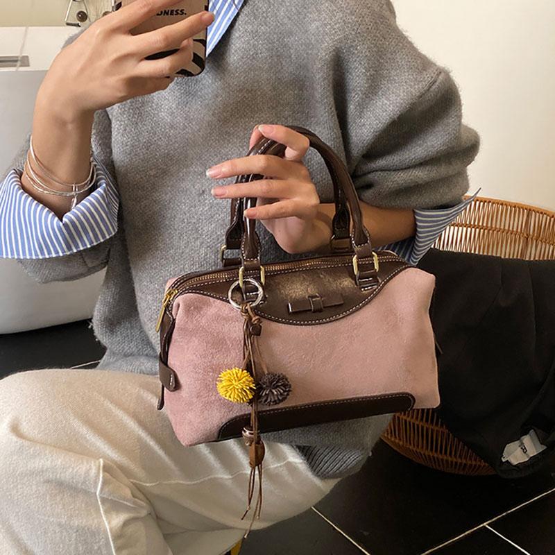 Korean Retro Bost Handbag Casual Small Square Bag Crossbody Bag Fashi Pu Color Blocking Women'S Shoulder Bag