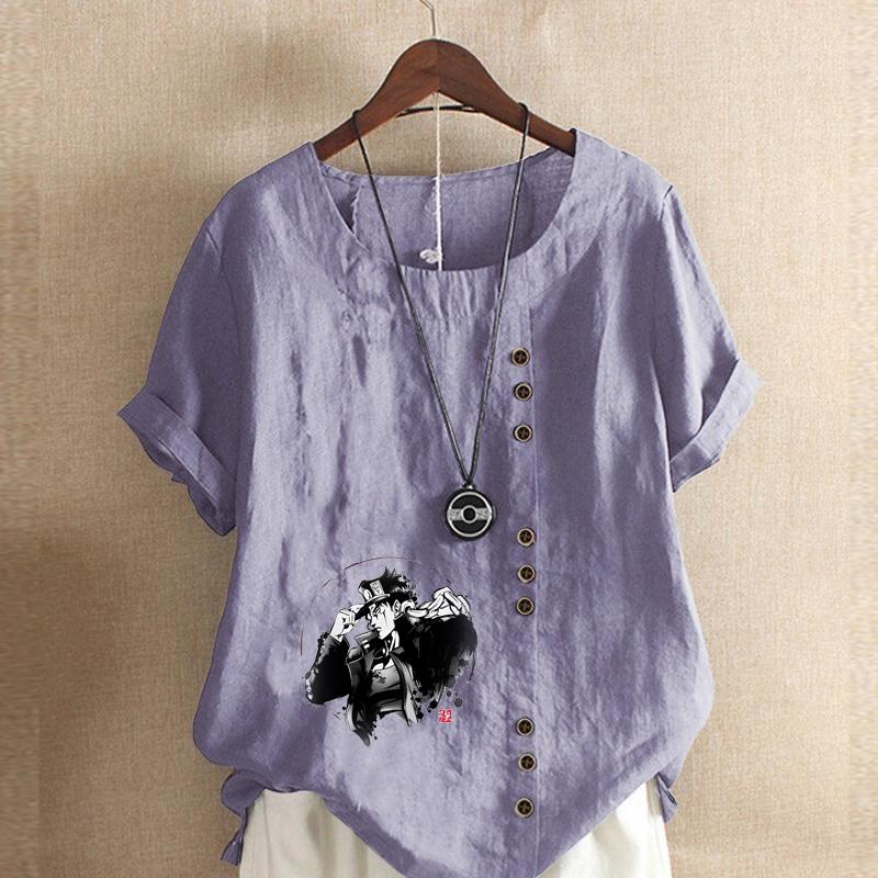 Women's Fashion Cool Man Print Short Sleeve T-shirt Loose Cotton Shirt Casual Loose Summer Blouse Tops Plus Size