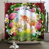 Spring Easter Shower Curtain Happy Rabbit Bunny Eggs Flower Garden Floral Holiday Waterproof Bathroom Shower Curtain With Hooks