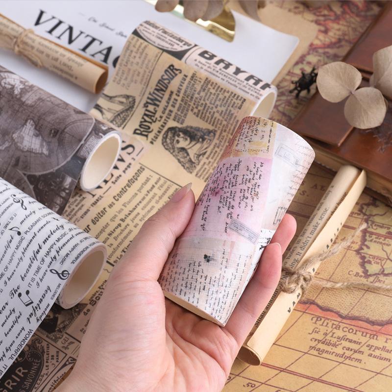4Rolls/Box 3.54inch Width Vintage Washi Tape Set English Newspaper Themes Decorative Tape, Art Tape For Note-taking Supplies, Sc