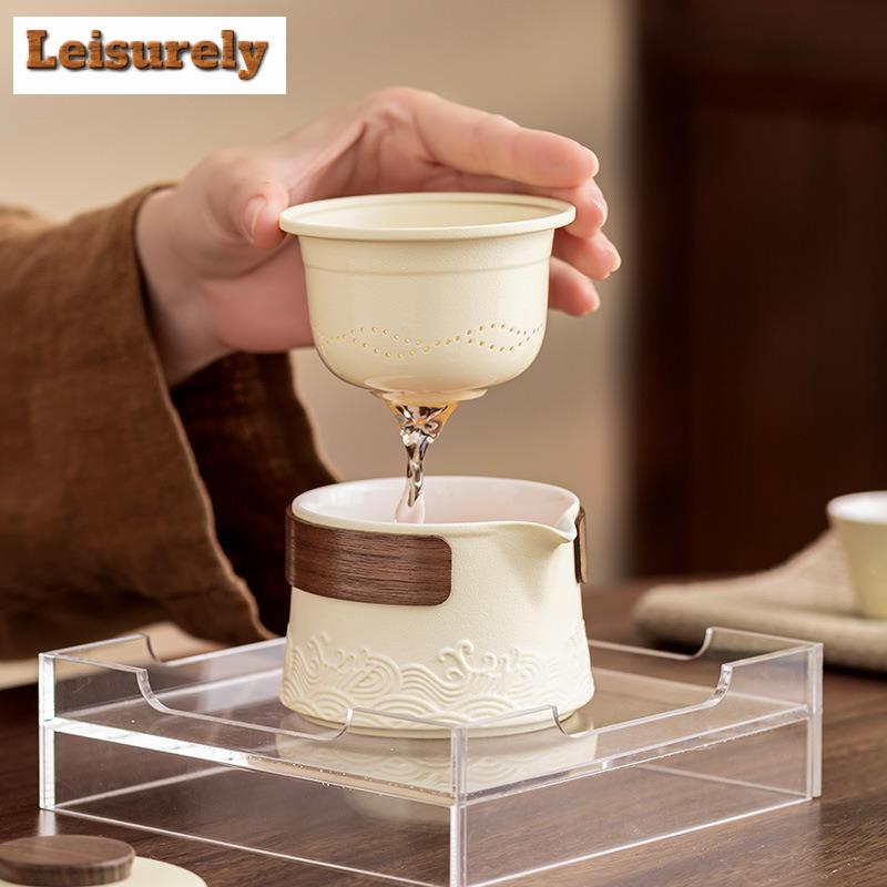 High Grade Sea Wave 1 Pot 2 Cups Tea Sets Anti-scald Pot Portable Travel Home Office Cups Ceramic Tea Coffee Container With Bag