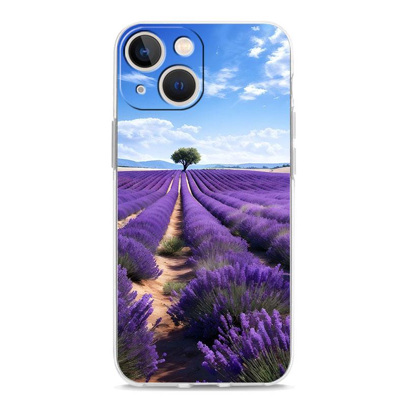 Phone Case For iPhone 16 15 14 13 12 11 Pro Max XS X XR 7 8 Plus soft Shockproof TPU Clear Cover Simple lavender Purple flowers