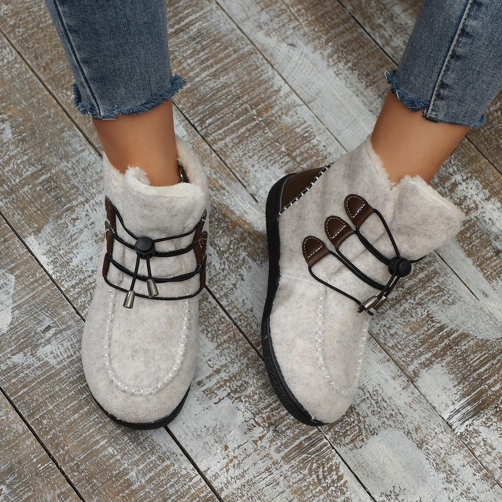 Übergrößen-Stiefeletten für Damen, 2024 Herbst/Winter Neue flache High-Top-Baumwollschuhe, Genähte lässige Damenstiefel, Schneestiefel