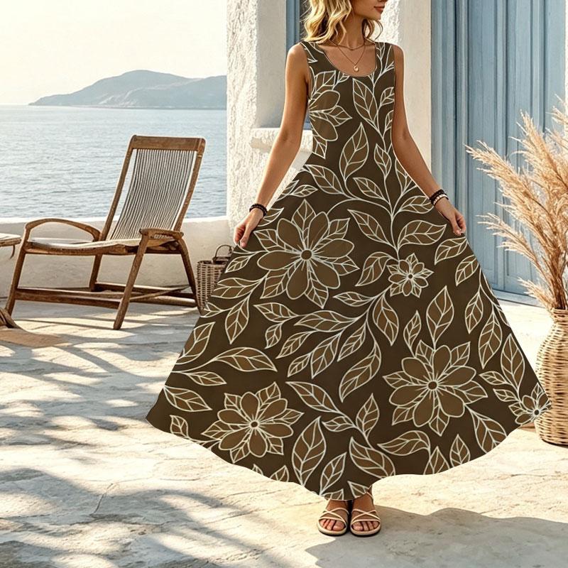 Sleeveless Floral Maxi Dress,Summer Casual Loose Fit Lightweight Dress,Elegant & Fresh,Perfect for Vacation & Daily Wear