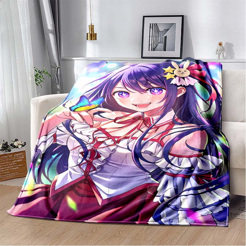 Oshi No Ko Anime Blanket Soft Flannel Plush Throw Blanket Pink Star Manga Print For Girls Bedroom Sofa Decor