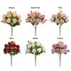 10 Heads Rose Artifcial Flower Green Leaves Multicolor Faux Flower Rose Photo Props Desktop Ornament Simulation Rose Flower