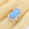 Geometric Blue Opal  Color Jewelry Sets For Women Bridal Necklace Pendant Earrings Rings Birthday Gift Box