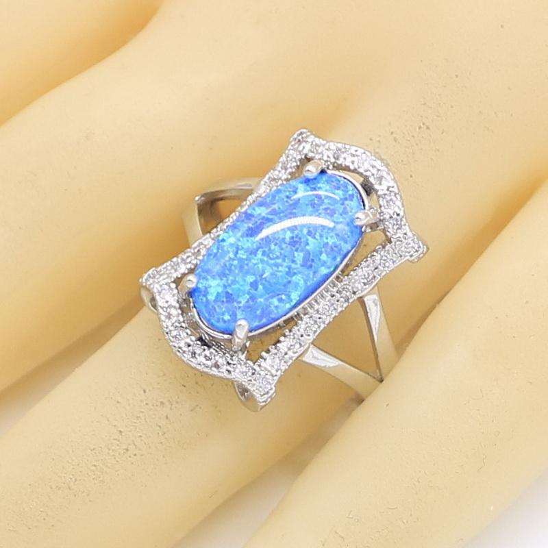 Geometric Blue Opal  Color Jewelry Sets For Women Bridal Necklace Pendant Earrings Rings Birthday Gift Box