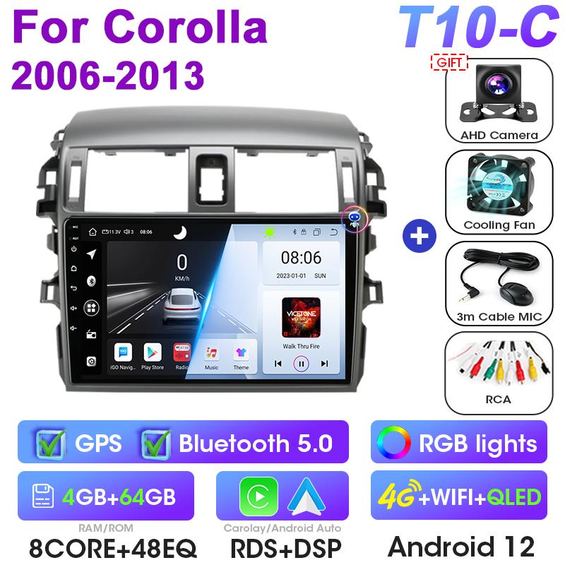Android 12 Car Radio For Toyota Corolla E140/150 2006 - 2013 GPS Carplay Auto 2 Din Stereo Intelligent Systems Smart Autoradio