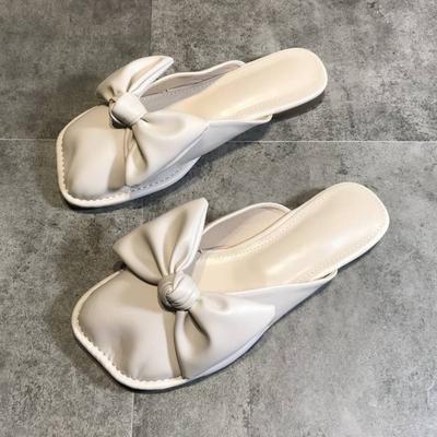 Fashion Slippers Women's 2026 Summer New Bag Head Solid Color Outer Wear Fashion Bow Temperament Flat Bottom Cool Slippers Women