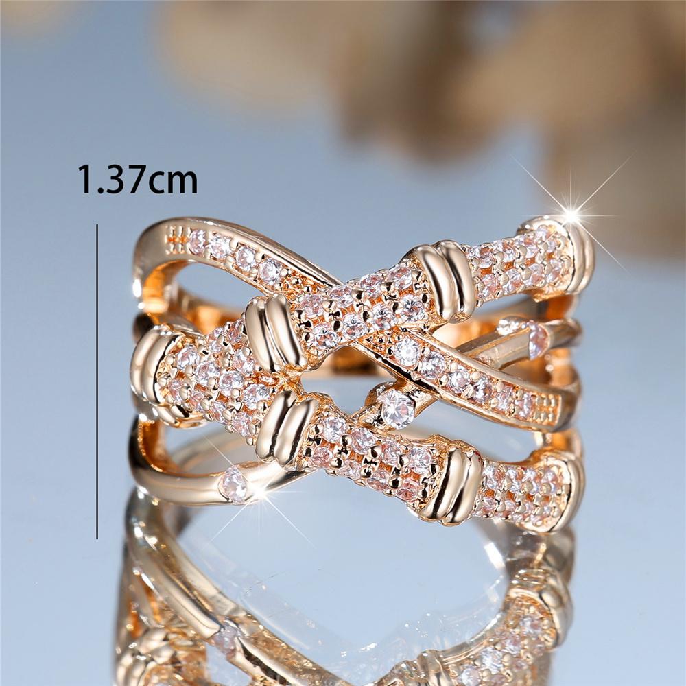 Unique Style Female White Zircon Stone Engagement Ring Vintage Yellow Gold Color Wedding For Women