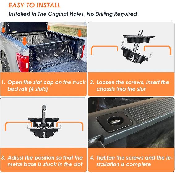 4 Pack Retractable Truck Bed Tie Down Anchors Compatible With 2015-23 Ford F-150/2017- Ford F250 F350 Super Duty&Ford Raptor