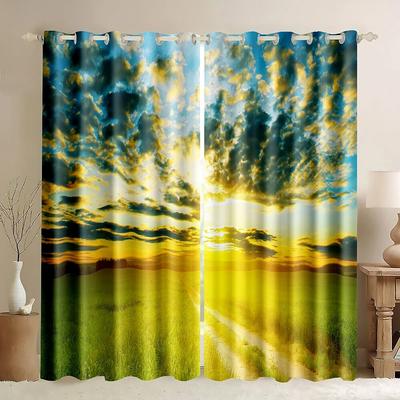 Sunrise Beach Window Curtain,Forest Coastal Nature Landscape Blackout Shading Curtain For Bedroom Living Room Kicthen 2Pieces