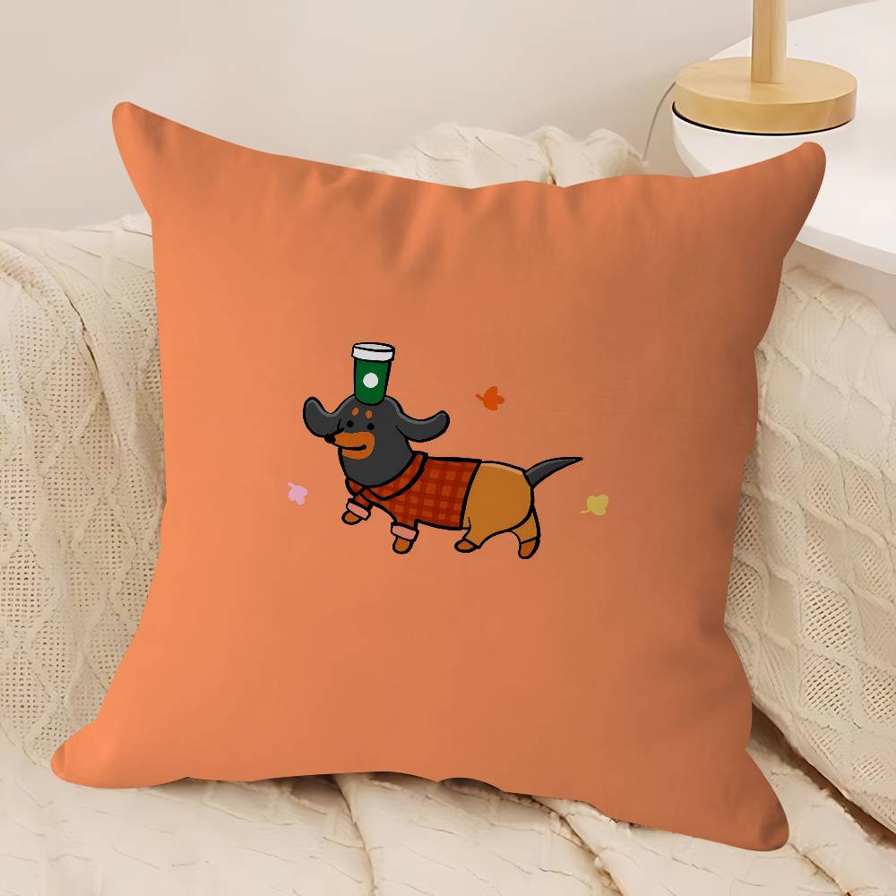 Cartoon Dachshund Dog Pillow Case Removable Washable Cushion Cover – All-Season Soft Linen