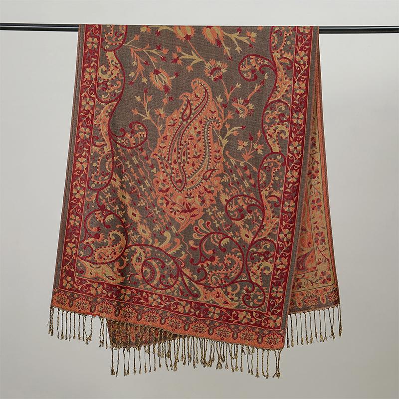 Bohemia Styles Women Scarf Retro Jacquard Thick Cashmere Tassel Shawl Winter Warm Neck Wrap Pashmina Floral Hijab