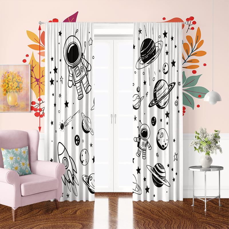 Astronaut Rocket -2 pieces - Printed curtain, 100% polyester, suitable for home decor (excluding rods)