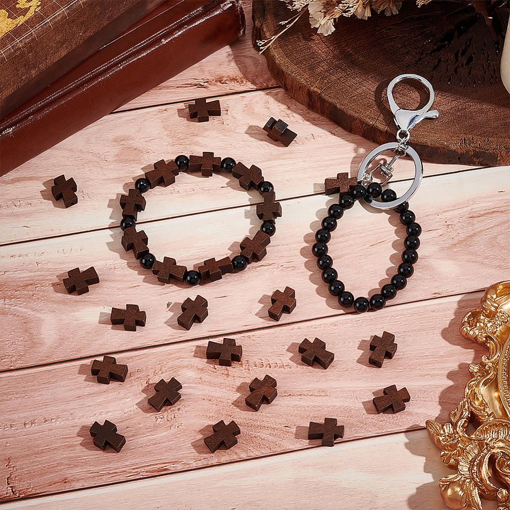 120Pcs Natural Wooden Beads, Dyed, Cross, Coconut Brown, 13.5x10x4.5mm, Hole: 1.5mm