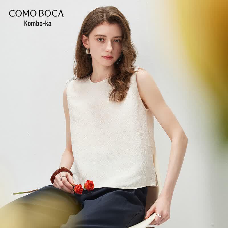 Komongboka Women s Linen-Silk Blend Sleeveless Vest Top XL