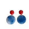 Red and Blue Contrasting Circle Earrings: High-End Hong Kong Style Retro Studs, Unique and Exaggerated Design