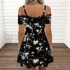 Women Thin Strap Plus Size Dress Big Flower Printed Loose Summer Beach Dress