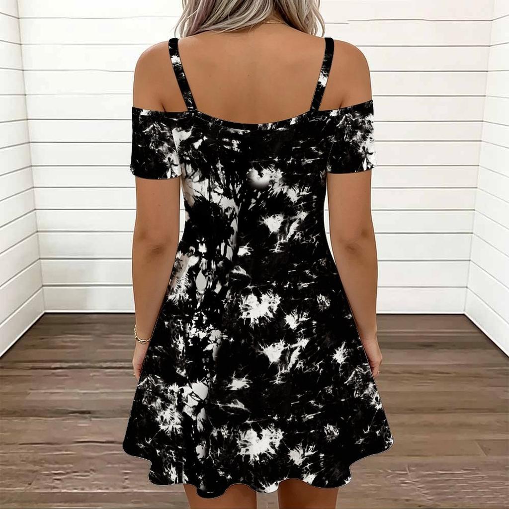 Women Thin Strap Plus Size Dress Big Flower Printed Loose Summer Beach Dress