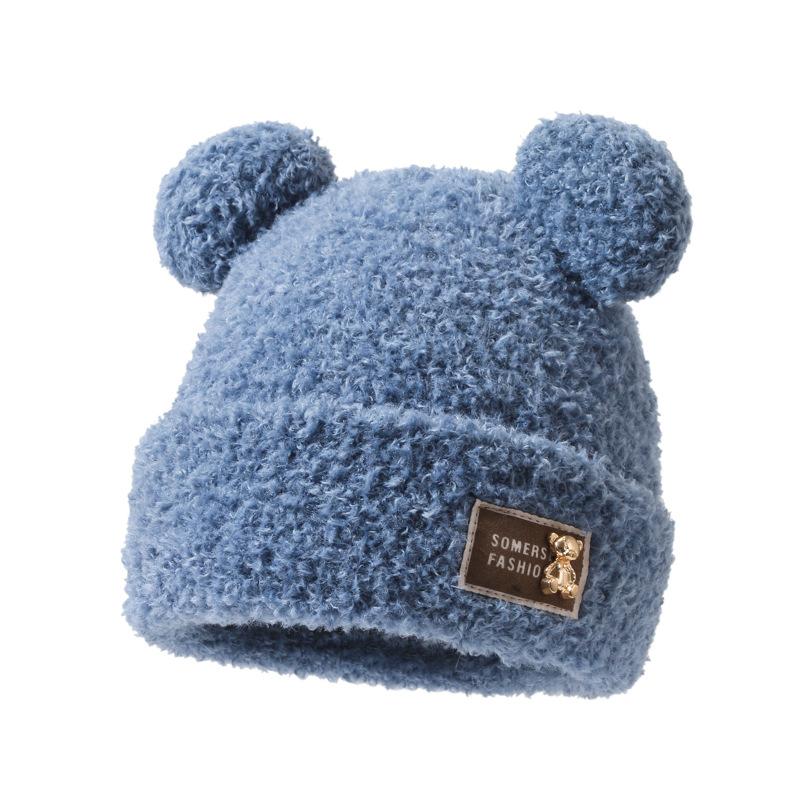 Bear Plush Hat for Women In Autumn and Winter Pullover Cute Hat Plus Velvet Thickened Confinement Period Warm Cold Ear Protection Cold Hat