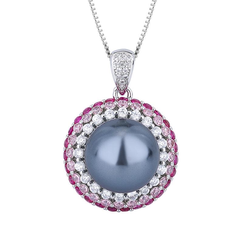 Jewelry Copper Bottom Gold-Plated Simulation Color Treasure Inlaid Gray Pearl Jumping Color Three-Piece Set Women 14-12Mm