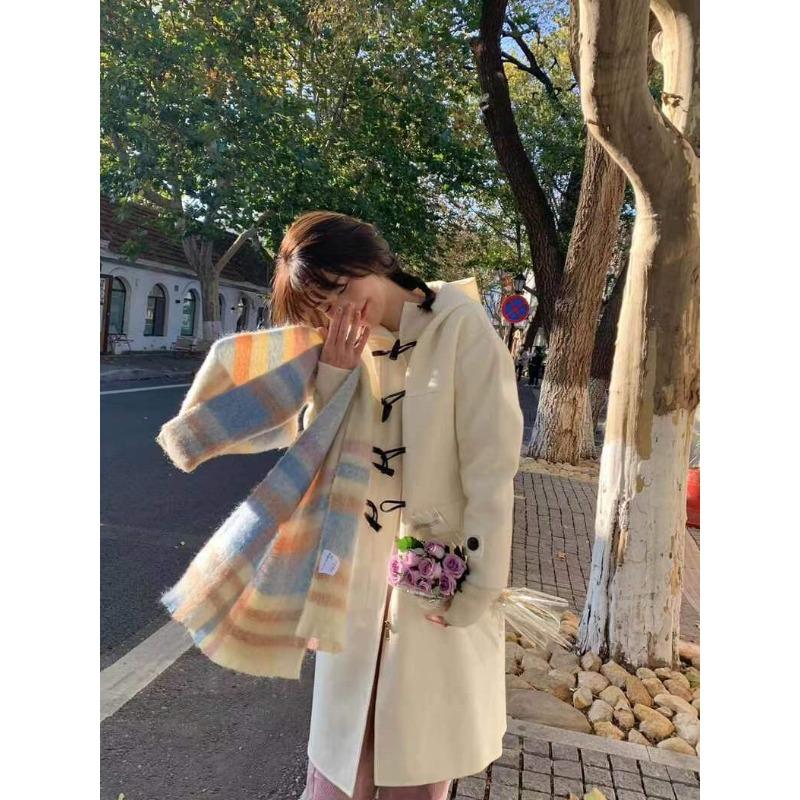 Soft plush feeling soft waxy rainbow color warm winter scarf female macaron color autumn and winter