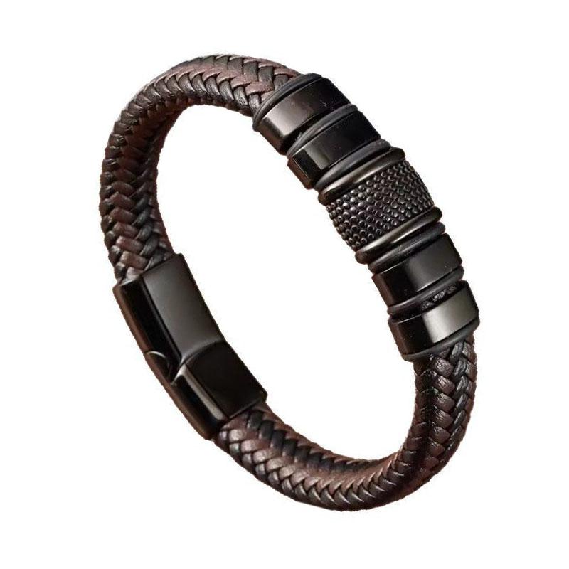 OL Style Men's Bracelets Stainless Steel Cuff Bangle  Vintage Braided Leather Bracelet for Men Male Wrist Gift New