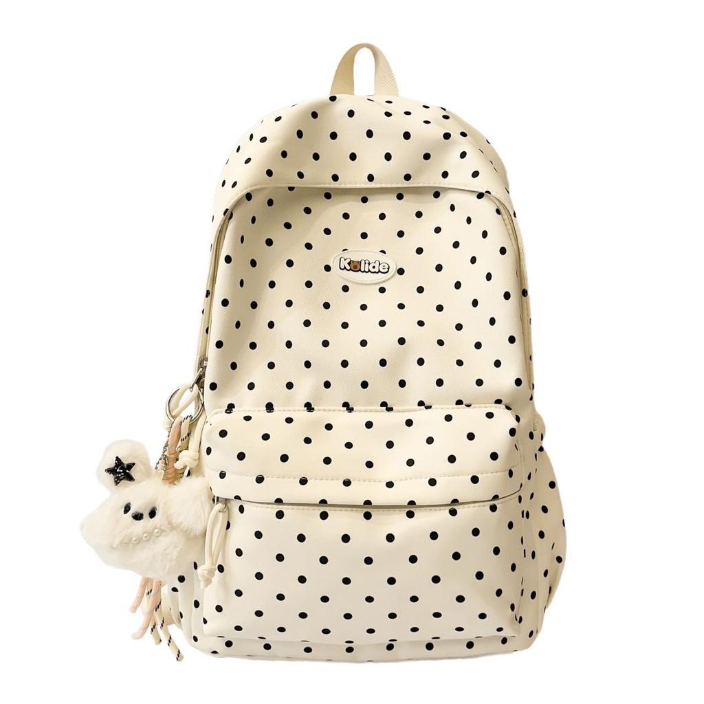 Schoolbag Korean Version Ins Fashion Polka Dot Backpack Women's Large Capacity College Style Student School Bag Casual Versatile Commuter Backpack