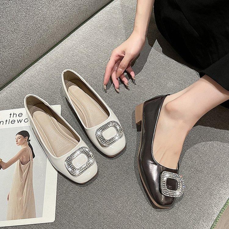 French Beautiful Single Shoes Autumn New Thick Heel with Skirt Square Head Temperament National Style Medium Heel Ladyshoes