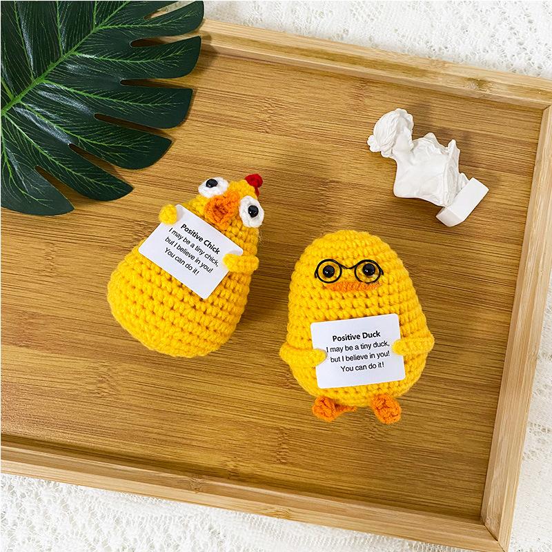 Cute Handwoven Positive Energy Duck Ornaments Handmade Crochet Plush WoolChick Duck Dolls Home Room Decor Christmas Party Gift