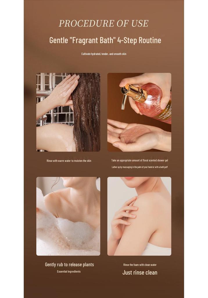 Mengxi Lan Passion Flower Essential Oil Shower Gel - Long-Lasting Scent, Deep Cleansing, Moisturizing, Perfume-Type.