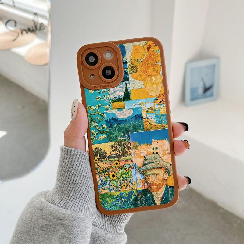 Vintage Van Gogh Handyhülle für iPhone 8 7 Plus SE2 13 12 11 14 Pro Max Puzzle Illustration Handy Rückseite für iPhone X XS XR