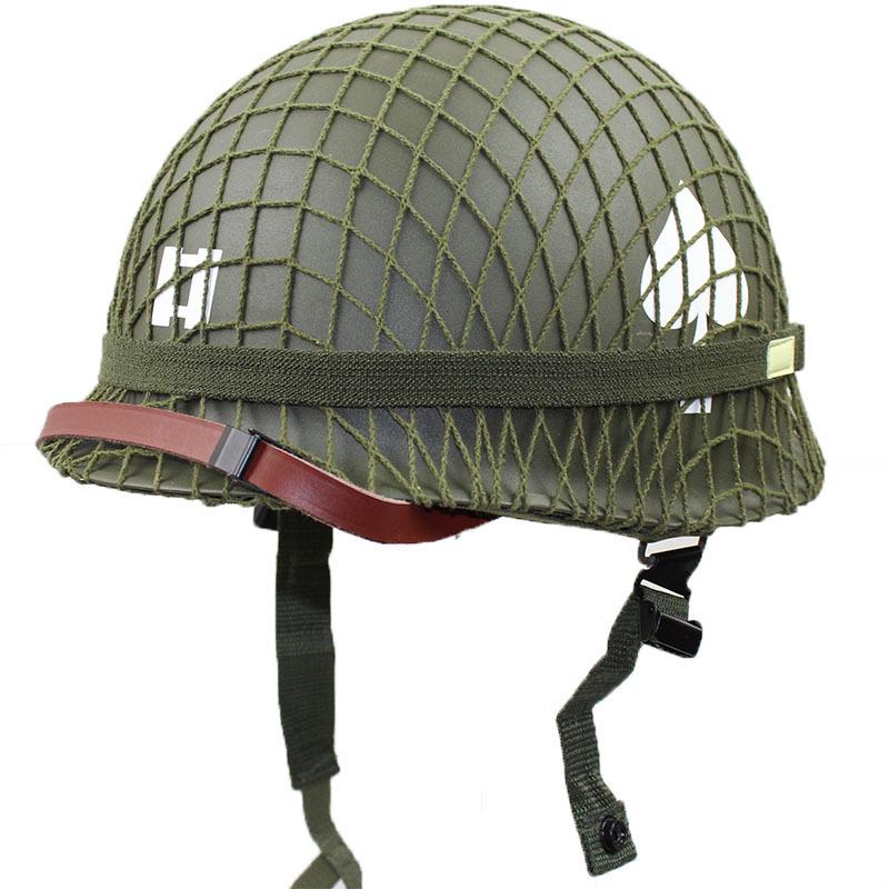 WWII M1 Classic Steel Helmet with Net Cover & Luminous Cat Eye Band - 3-in-1 Movie Prop Set