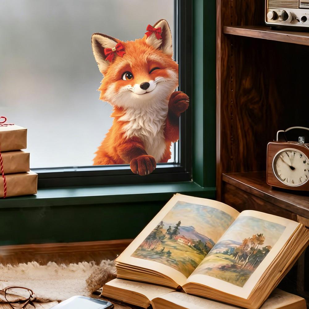 Cartoon Painted Realistic Little Fox Decorative Window Stickers for Beautifying The Glass Window of The Balcony in The Home.