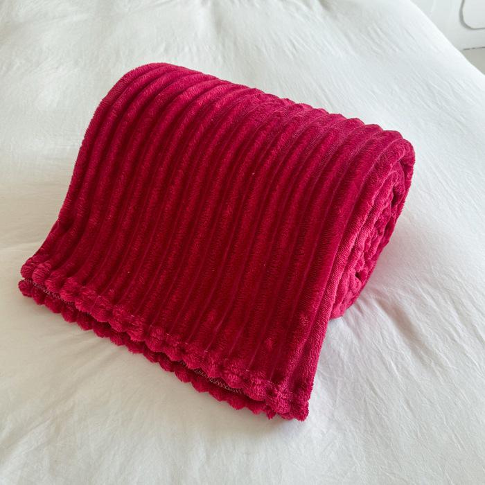 Thickened Plush Blanket - Wide Stripe, Grid Cut, Imitation Rabbit Fur, Small Flannel Blanket, Machine Washable
