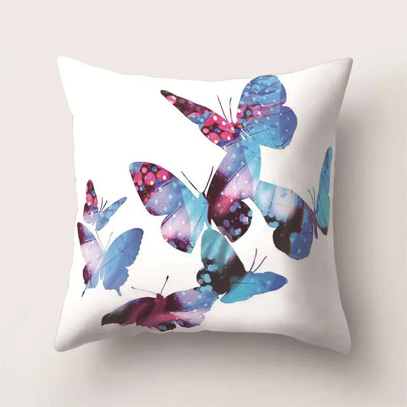 Colorful Butterfly Insect Printed Pattern Cushion Cover for Home Bedroom Living Room Car Sofa Decorative Pillowcase